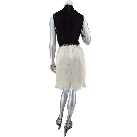 Vintage 1960's VICKY VAUGHN JUNIOR Black Velvet Ivory Chiffon Lettuce Edge Dress - Picture 7 of 9